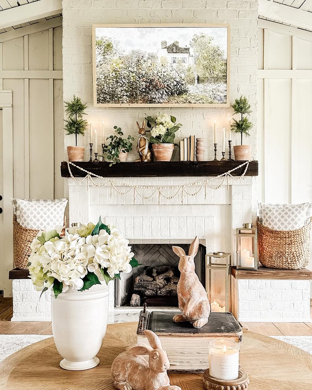 Whimsical Spring Mantel With Rustic Charm