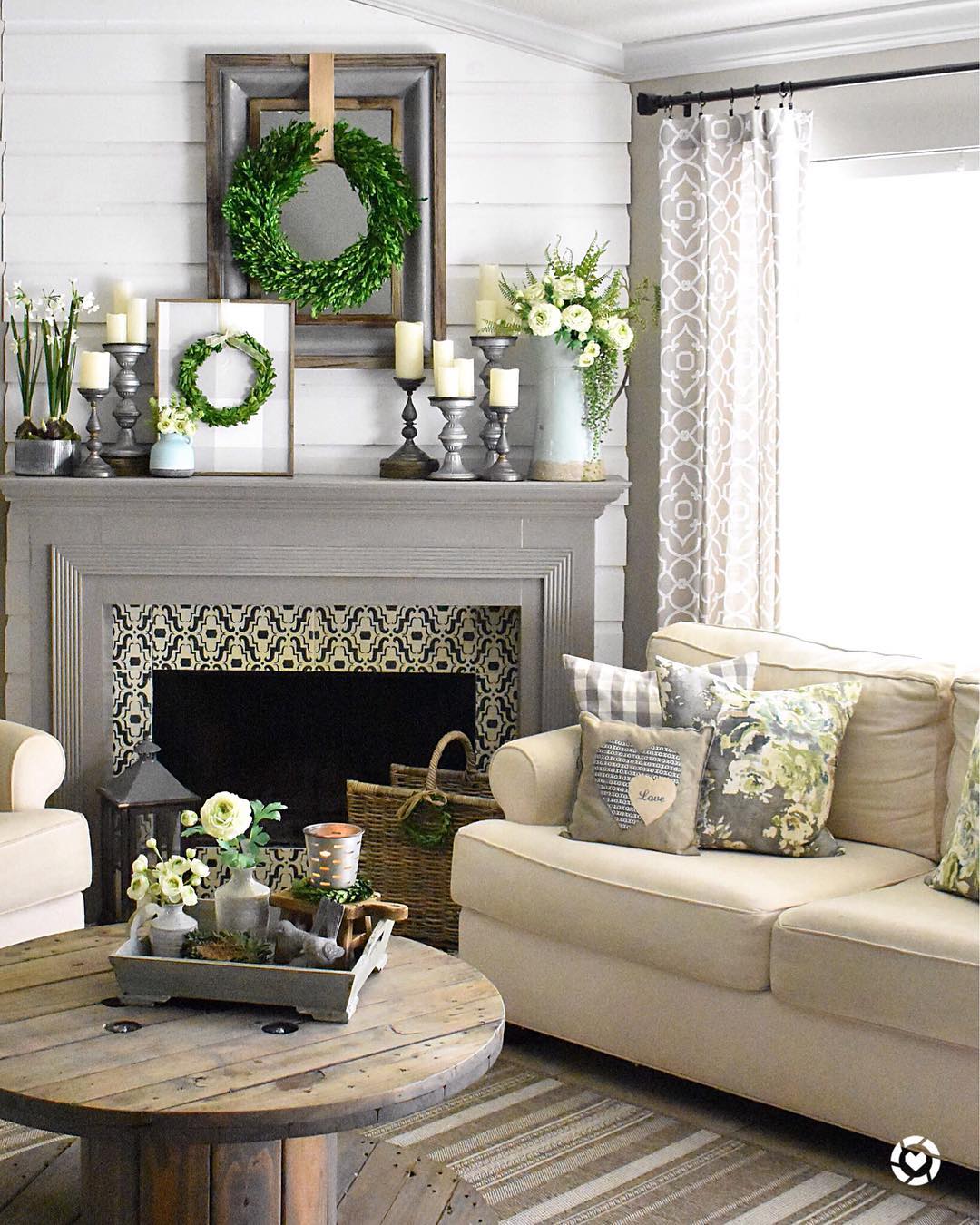 Greenery And Farmhouse Mantel Charm - Ways To Refresh Your Living Room