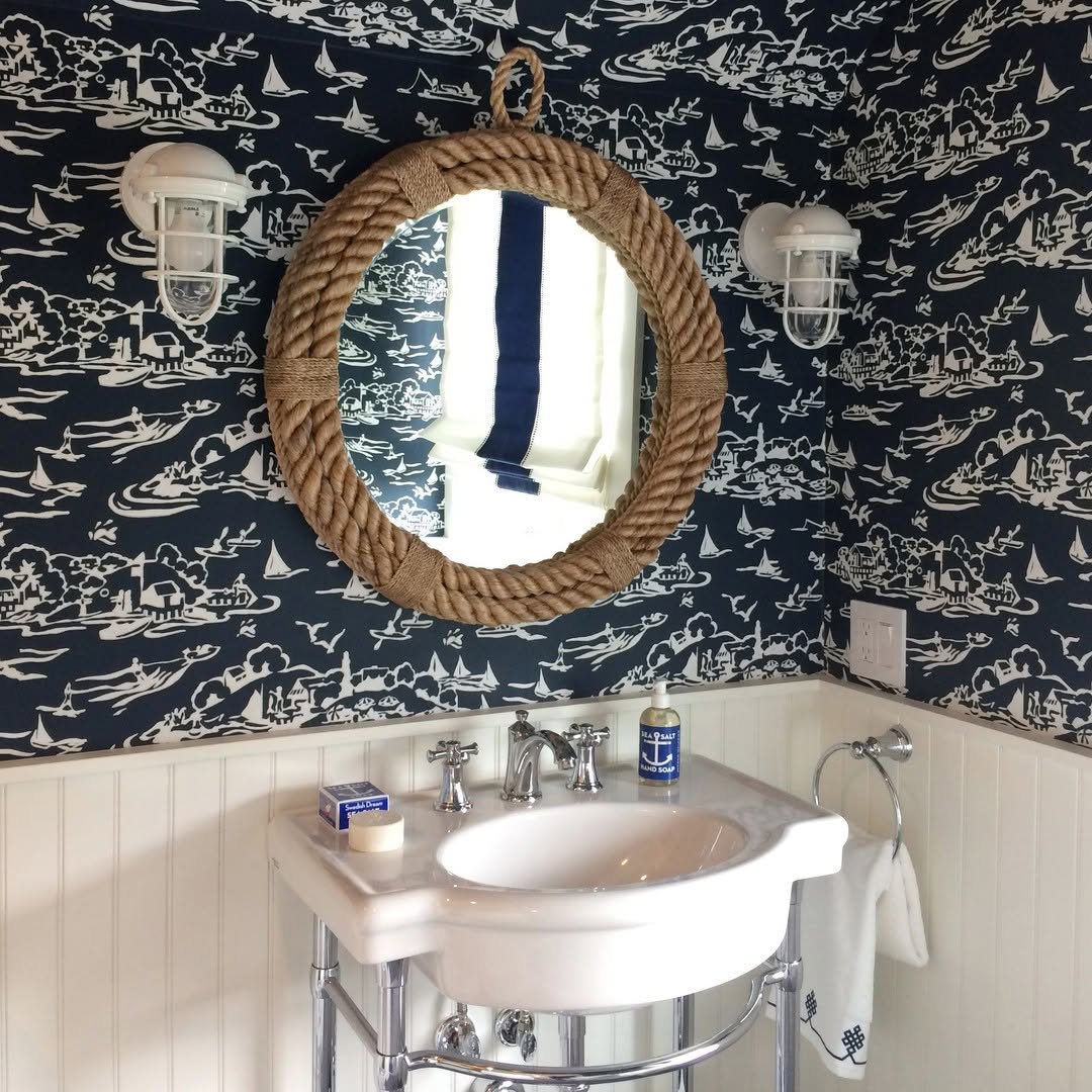 Coastal Toile Meets Rustic Rope