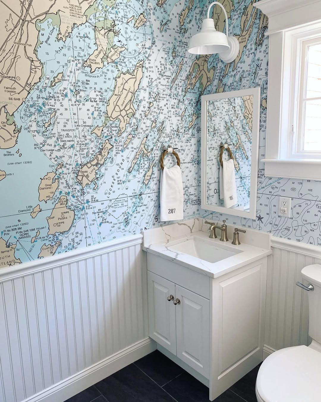 Explore Coastal Style With Maps - Nautical Themed Bathroom Decor Ideas