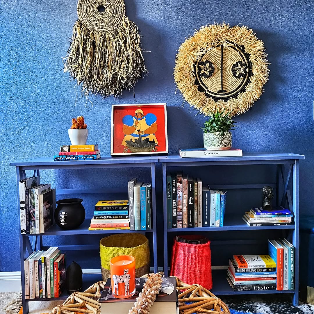 Afrohemian Bookshelf Vibrant And Textured Display