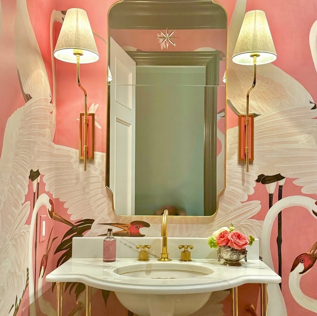 Elegant Birds And Blush Glamour - Maximalist Bathroom Decor