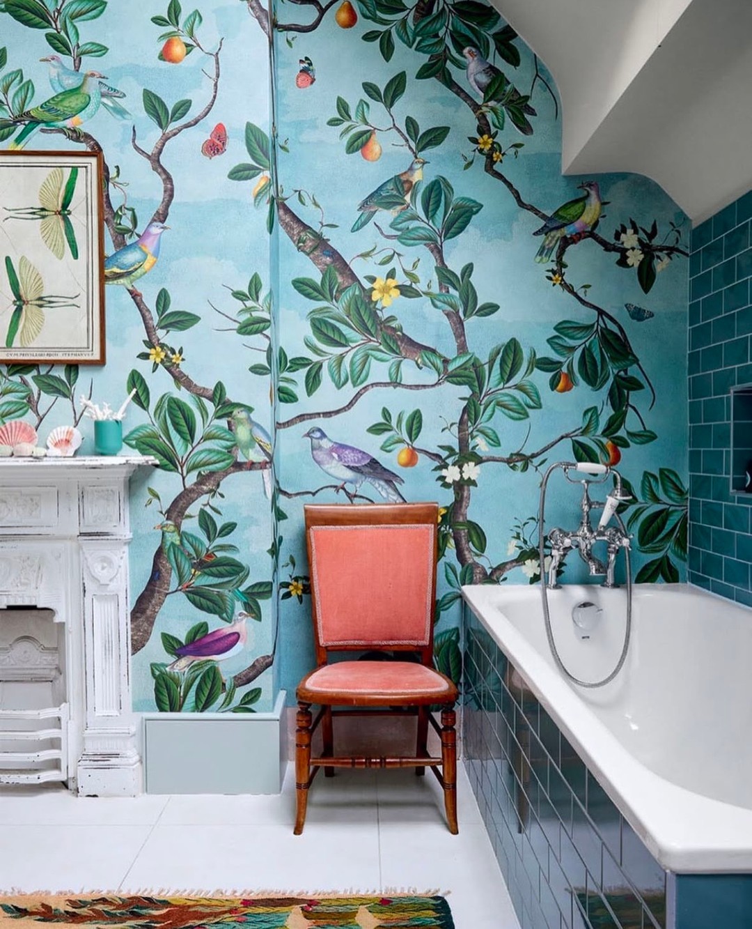 Whimsical Nature Meets Vintage Elegance - Maximalist Bathroom Decor Ideas