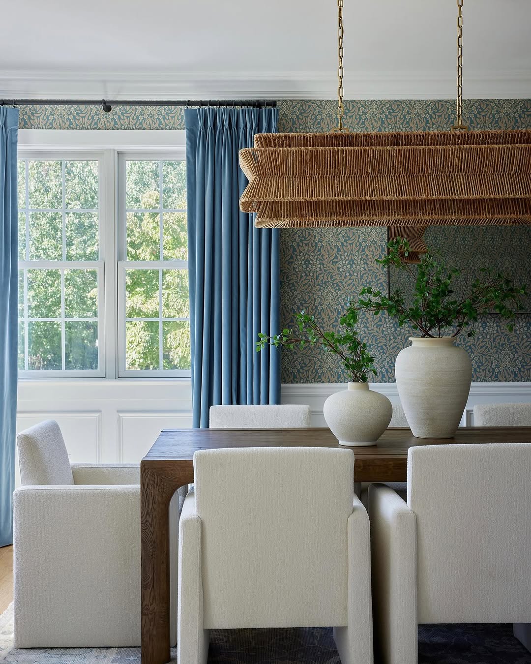 Subtle Botanical Wallpaper For A Textured Dining Room