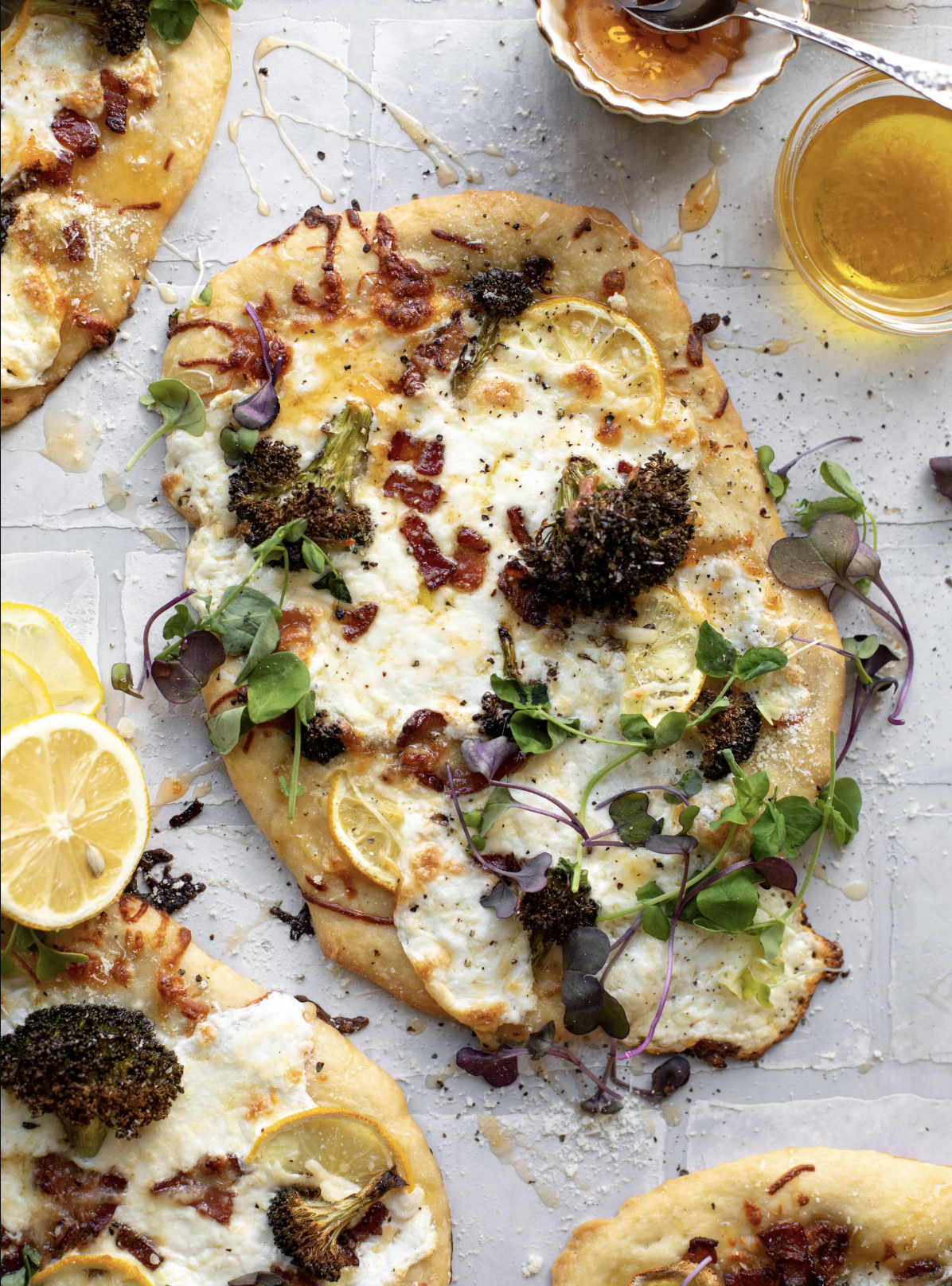 Lemon Garlic Flatbread Pizza with Bacon and Burrata