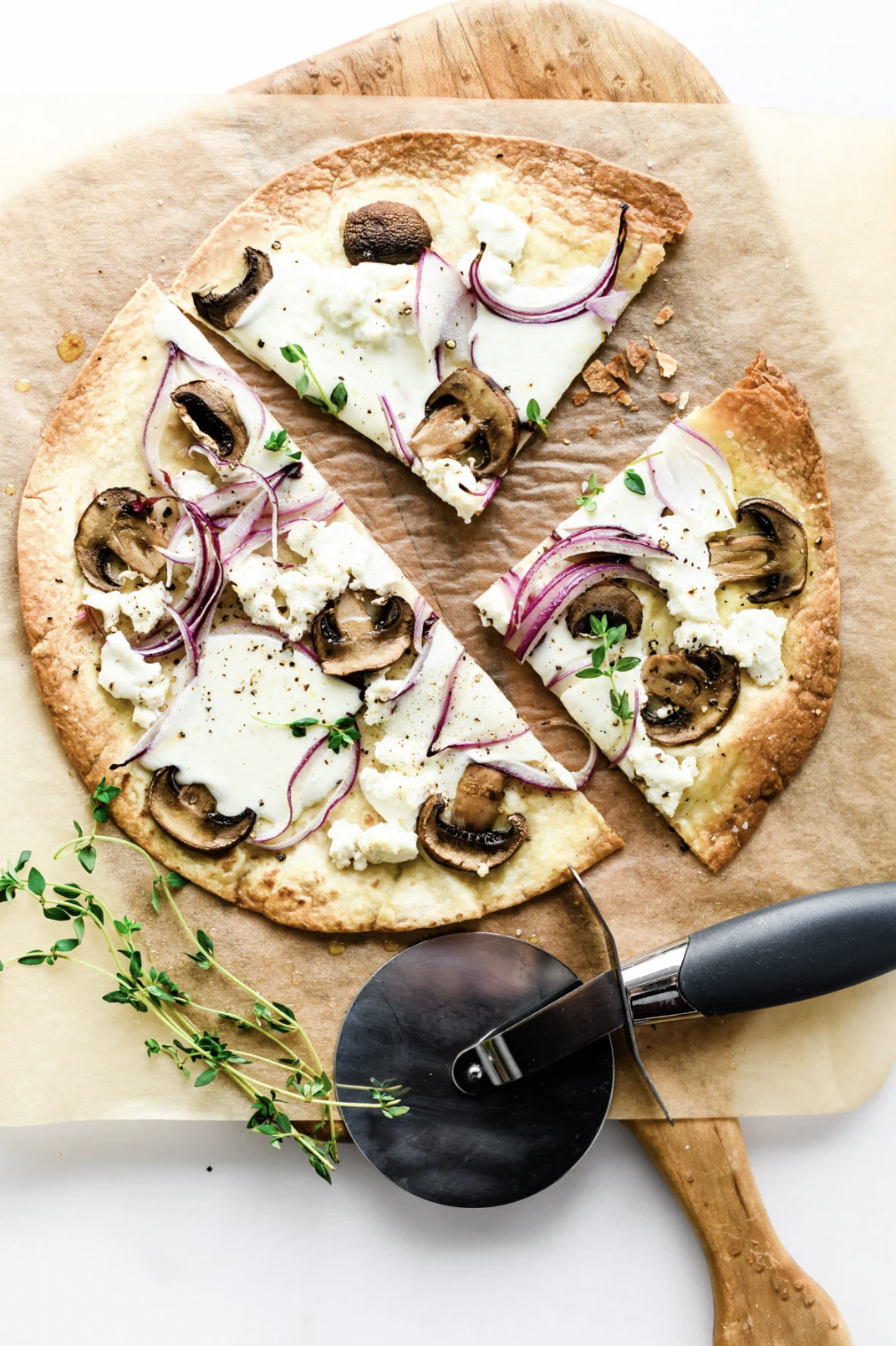 Cheesy Garlic Tortilla Flatbread Pizza