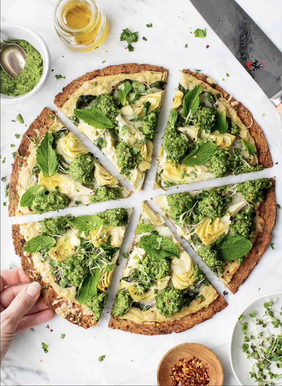 Artichoke & Spinach Pesto Flatbread Pizza