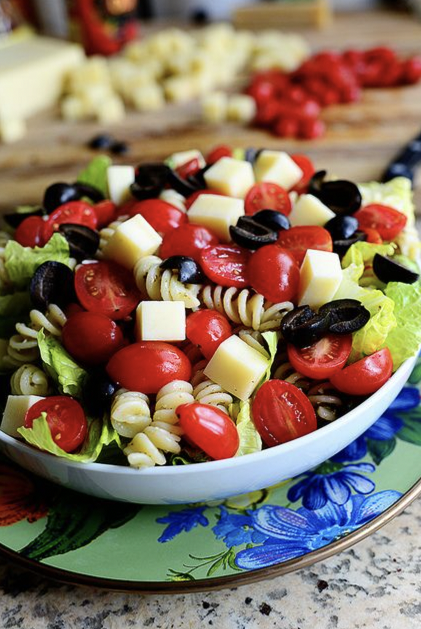 18. Pesto Pasta Salad Topped With Pine Nuts