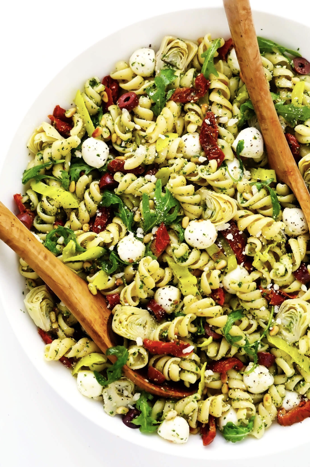 Pesto Pasta Salad with Artichokes and Arugula