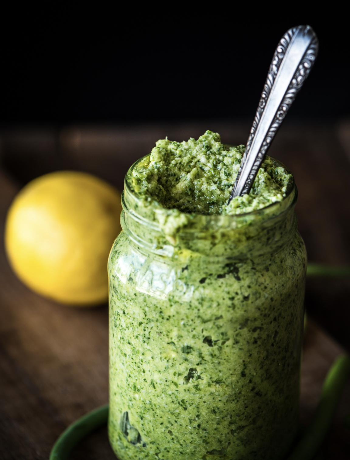 Cashews And Garlic Scape Pesto