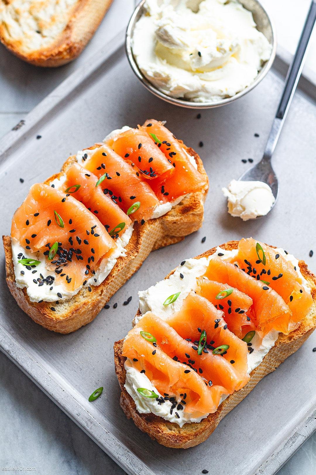 Savory Delight: Whipped Cream Cheese Toasts with Smoked Salmon