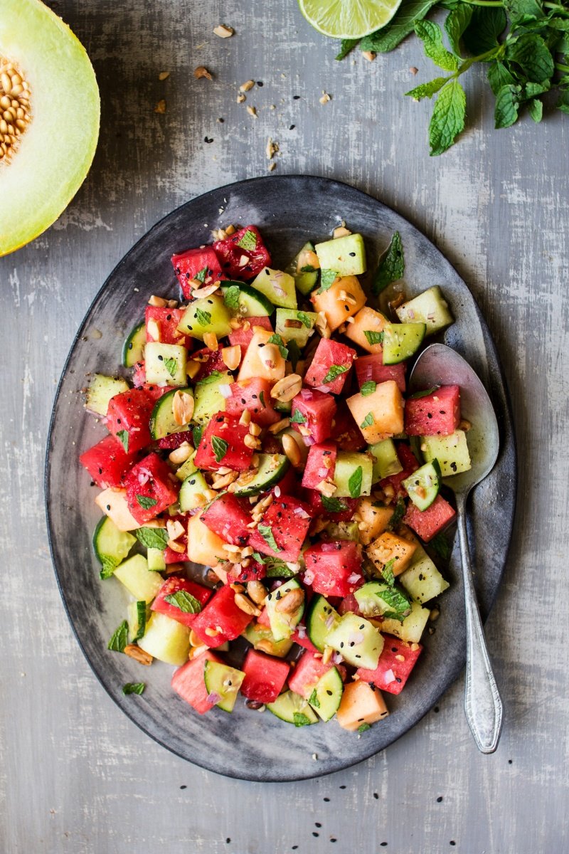 Refreshing Trio Melon Salad with Ginger-Lime Dressing