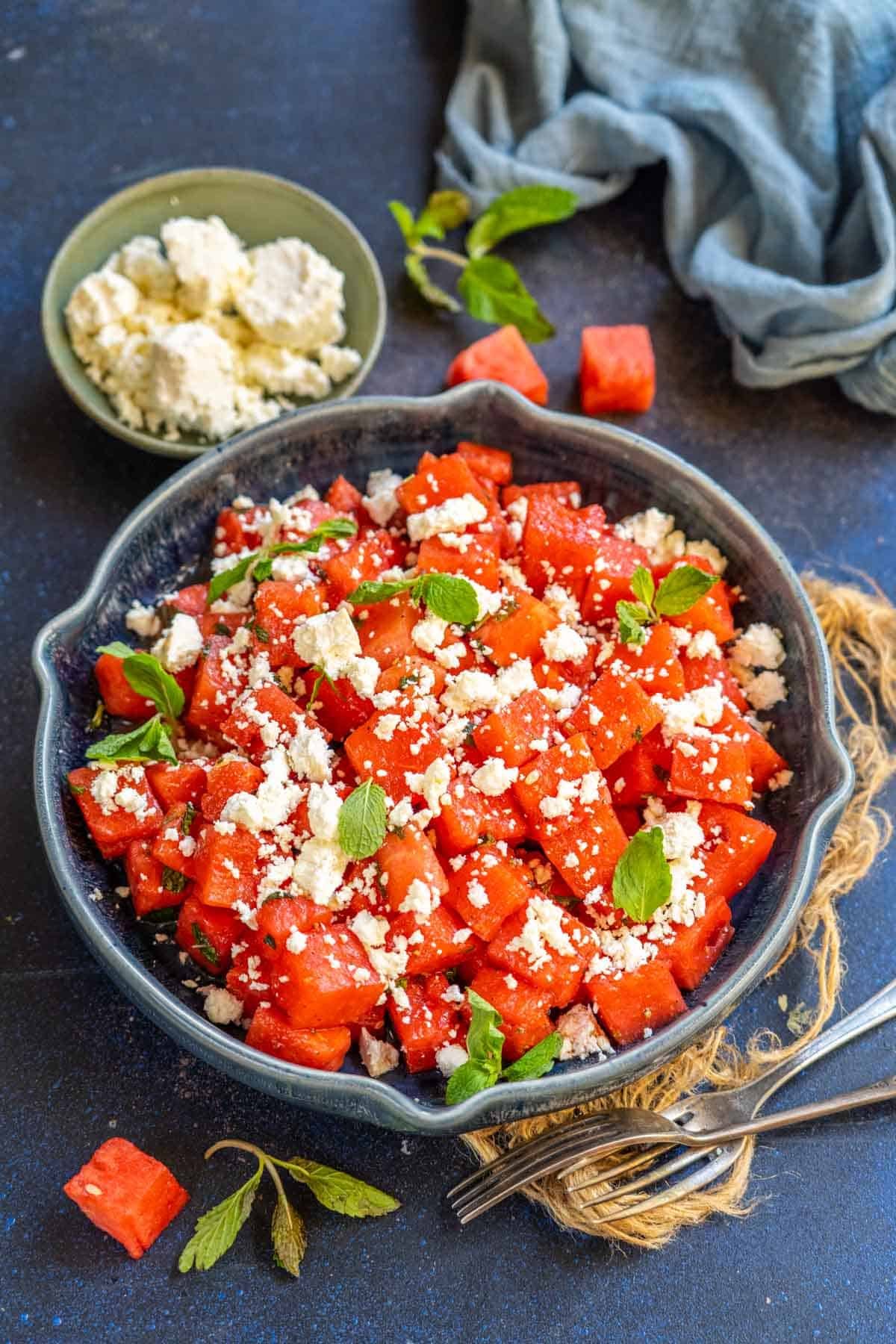 Watermelon Salad Tossed In A Zesty Lime And Mint Dressing