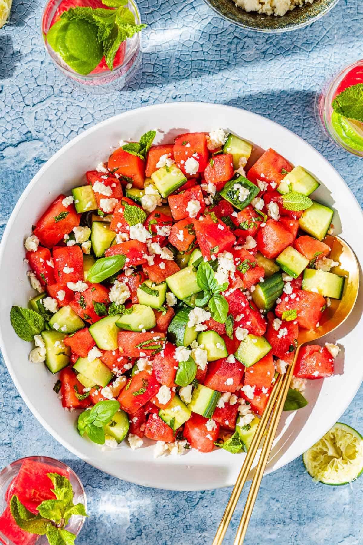 Watermelon Salad With Feta, Cucumber, And Mint