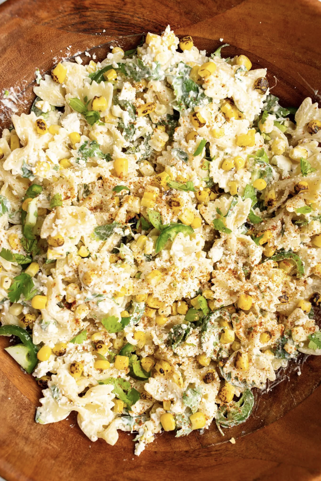 Pasta Salad With Charred Corn, Spicy Jalapeños, Vibrant Cilantro, And Cotija Cheese