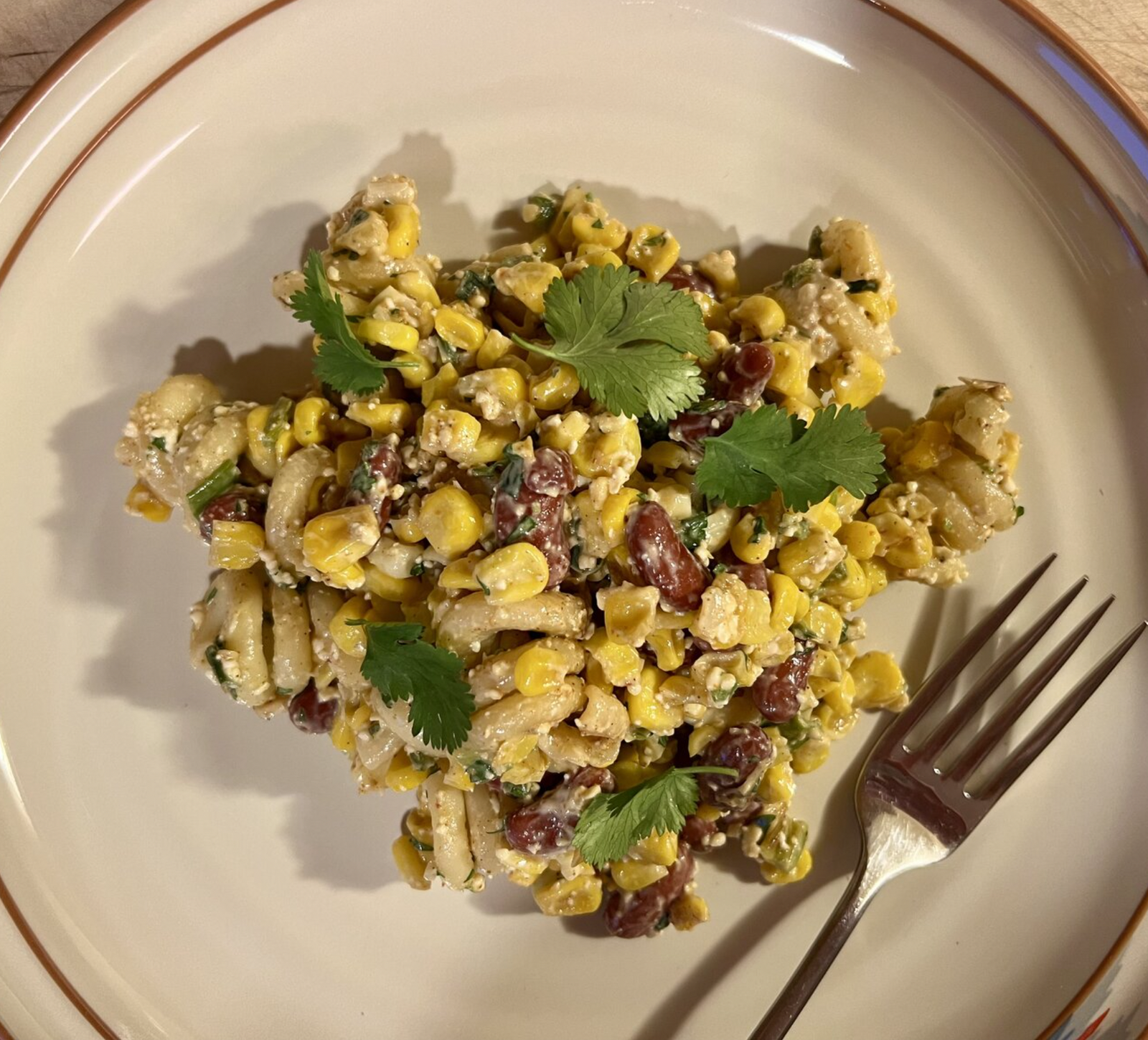 Canned Beans And Elote Pasta salad