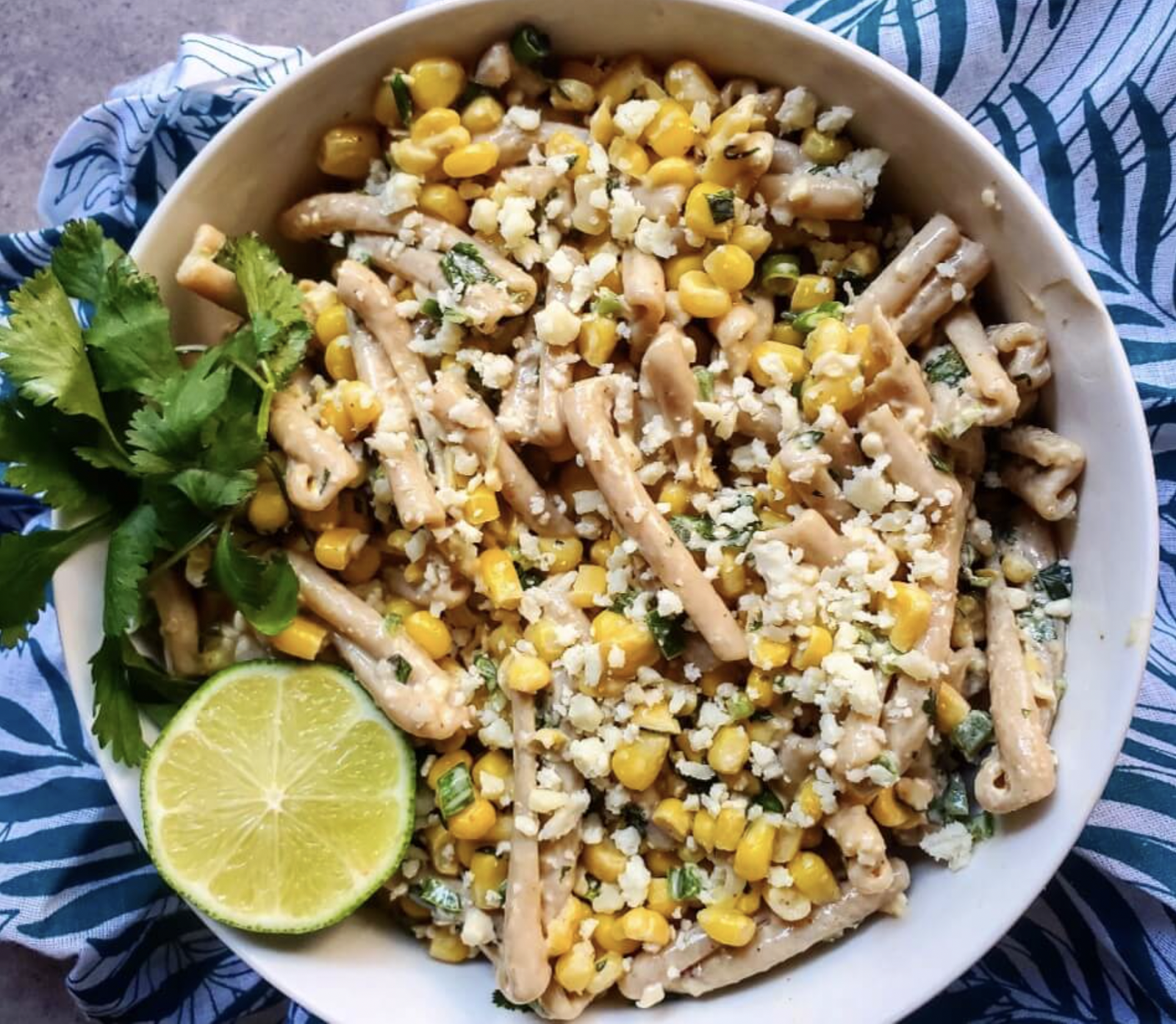 Greek Yogurt And Unsweetened Almond Milk Elote Pasta Salad