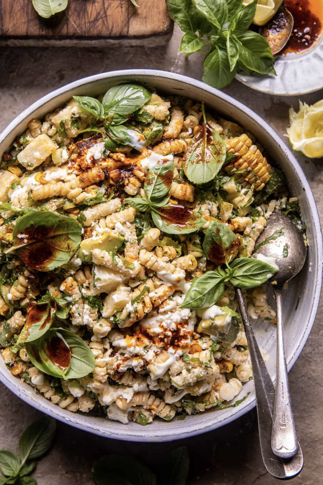 Basil And Cilantro Street Corn Pasta Salad