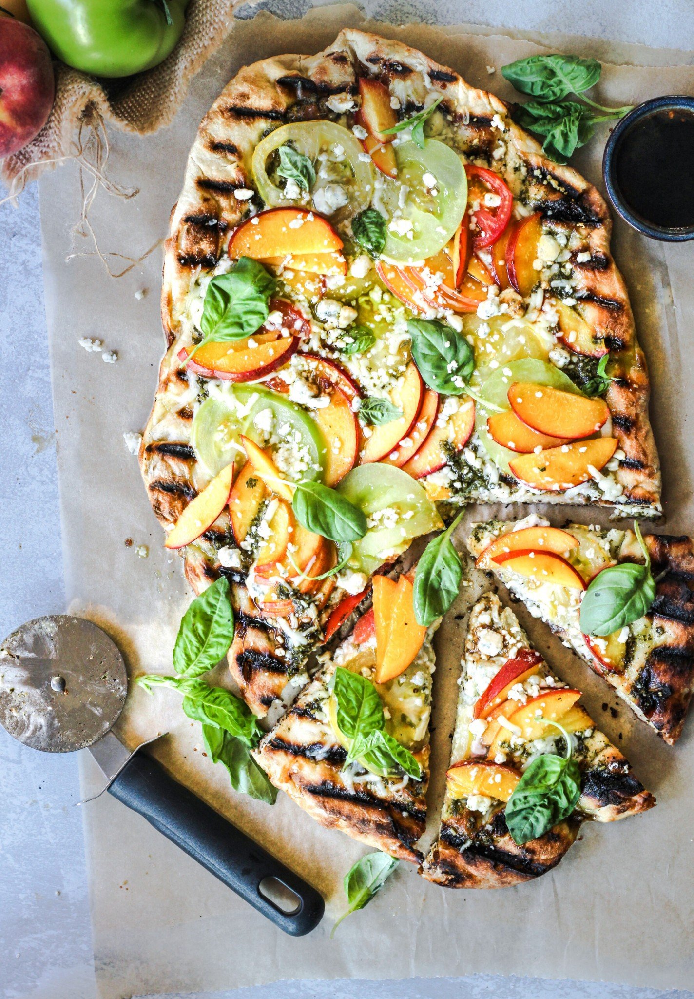 Peach and Heirloom Tomato Grilled Pizza for Father’s Day