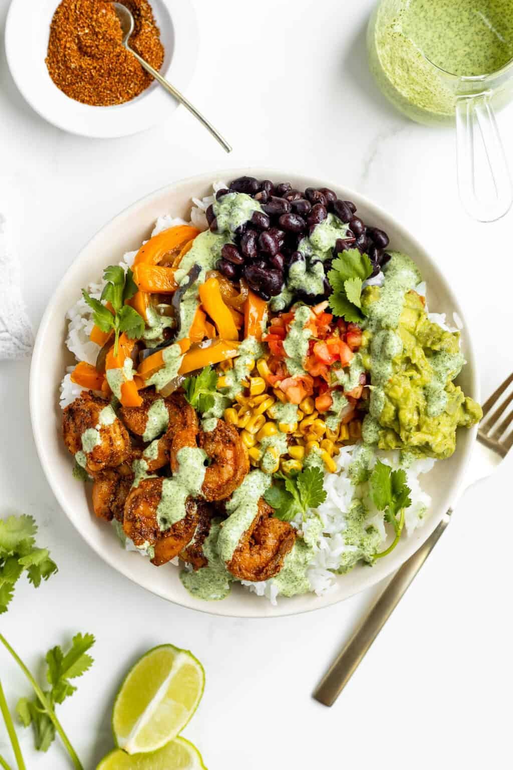 Blackened Shrimp Bowls with Cilantro Lime Dressing