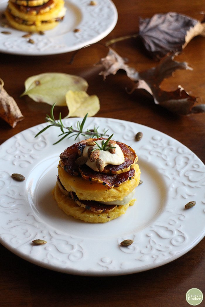 Christmas Vegan Polenta Stacks with Squash and Cashew Cream
