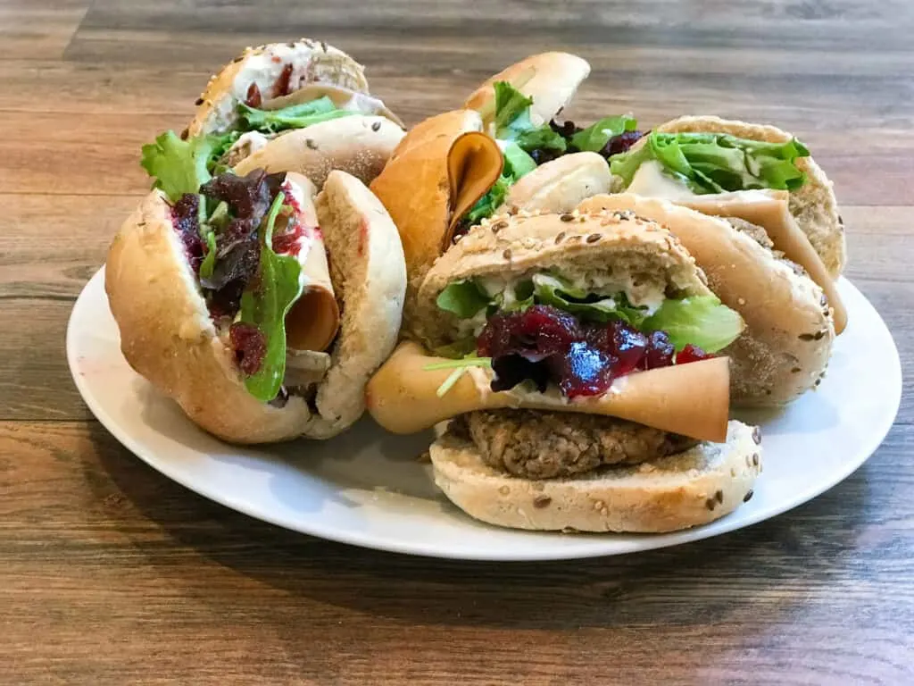 Christmas Vegan Turkey Sandwich with Cranberry and Stuffing
