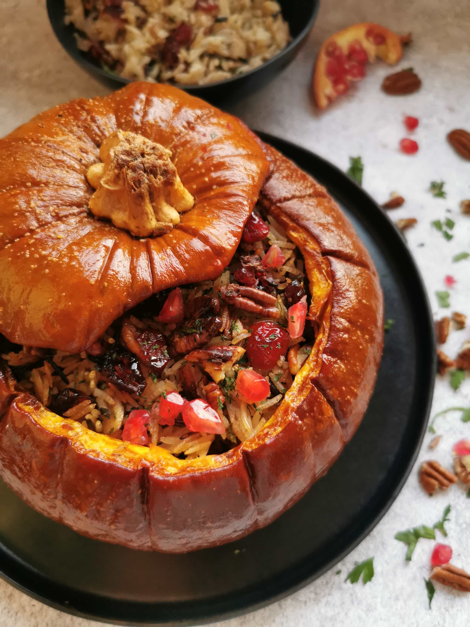 Stuffed Pumpkin with Mushroom Rice and Cranberries