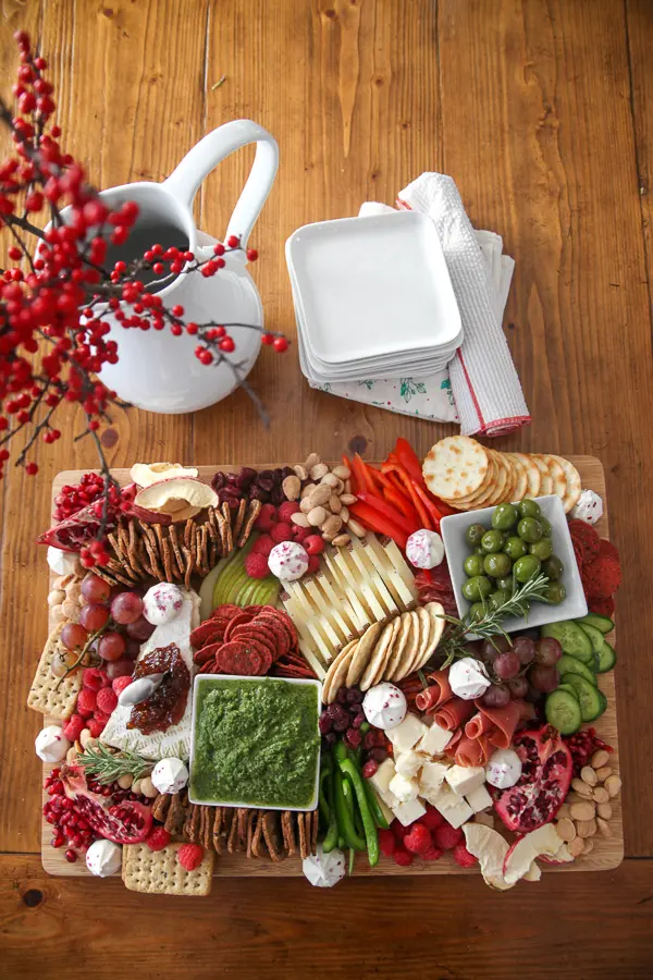 Festive Red, White, and Green Charcuterie Board