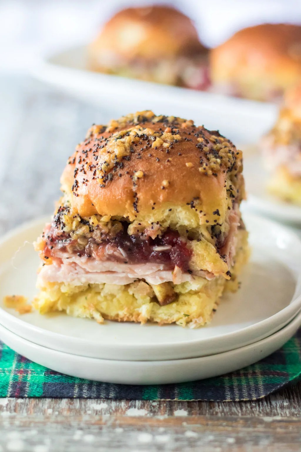 Thanksgiving Sliders with Turkey, Stuffing, and Cranberry Sauce