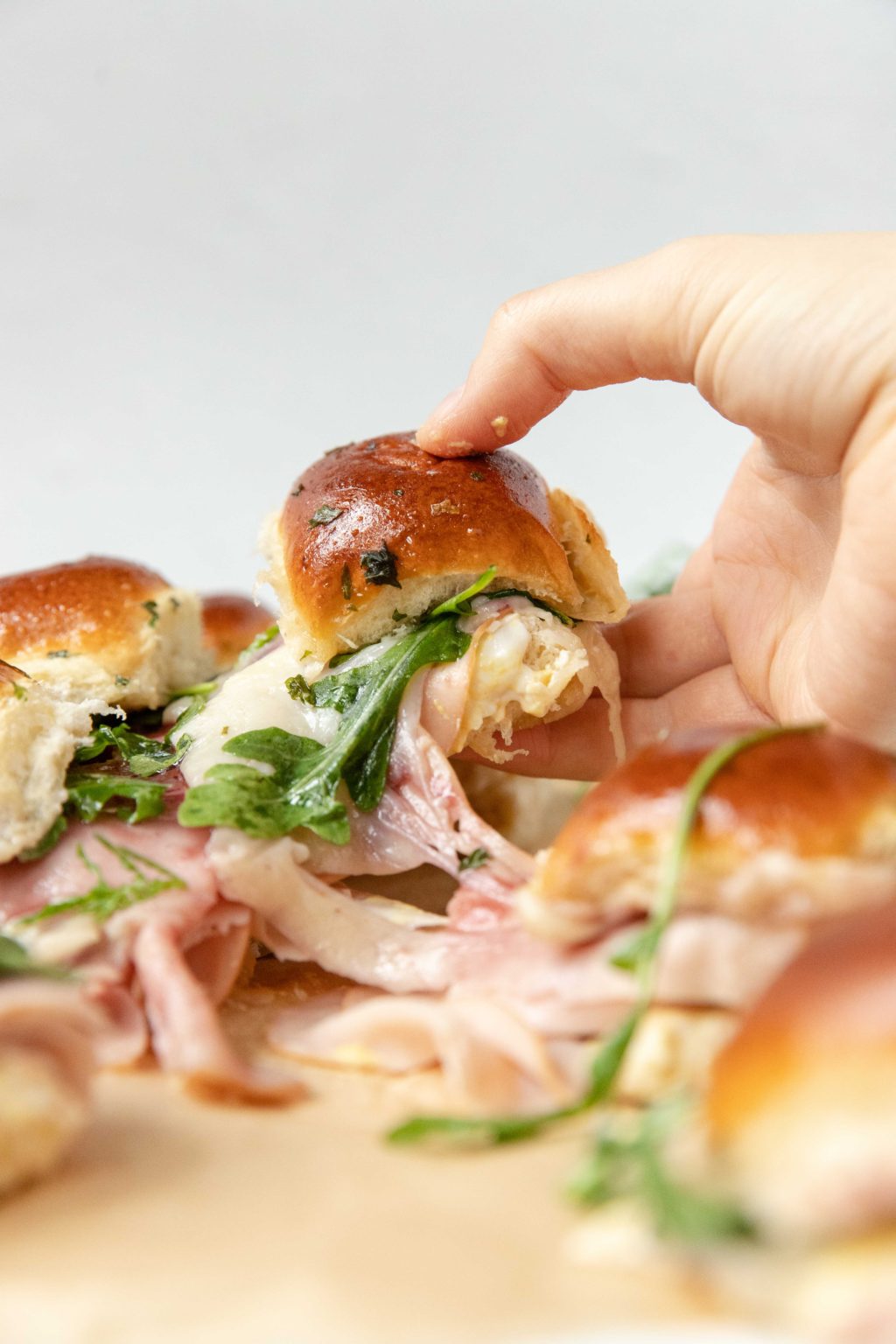 Turkey Cranberry Sliders with Havarti and Arugula
