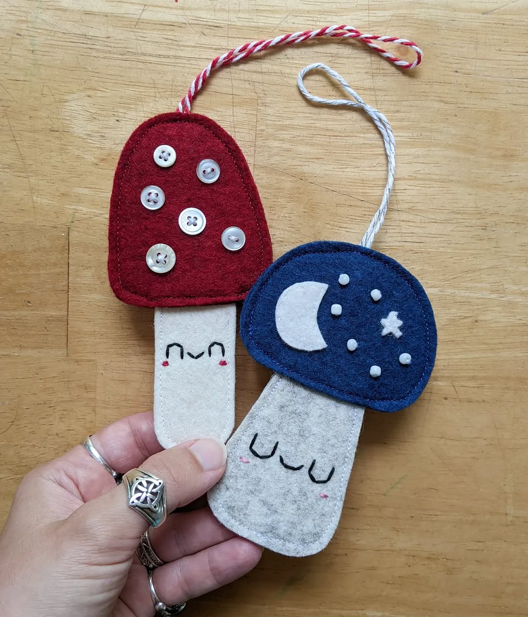 Felt Mushrooms With Day And Night Charm