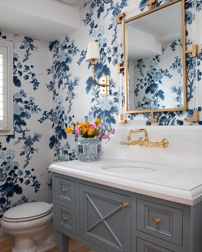 Blue Florals And Brass Sophistication