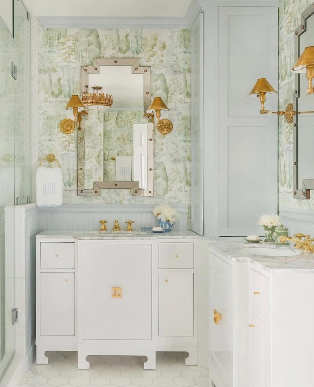 Toile Wallpaper And Monogrammed Details