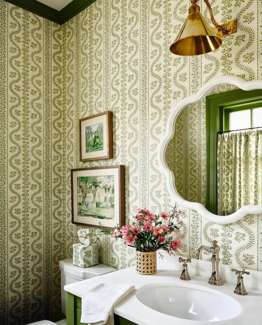 Green Trim And Vintage Wallpaper Delight