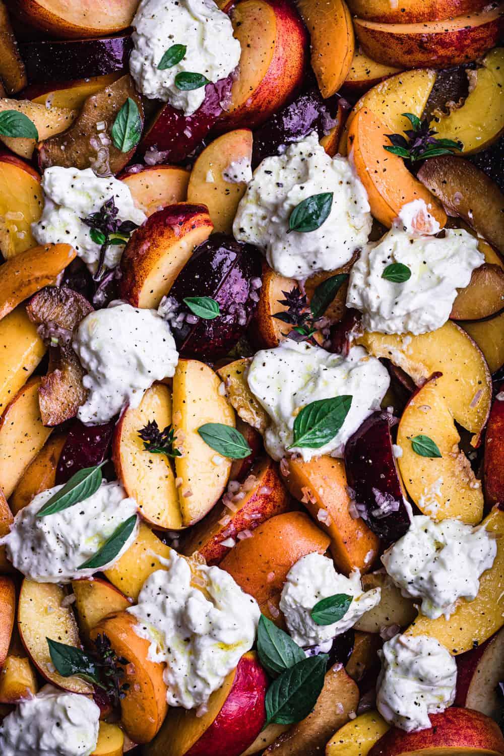 Juicy Peach and Burrata Salad with Basil and a Tangy Shallot Dressing