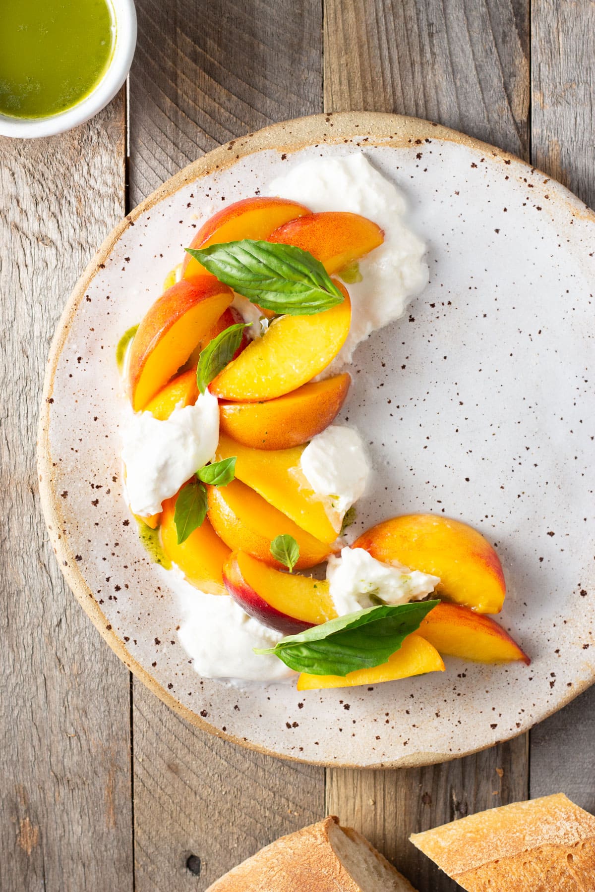 Macerated Peach and Burrata Salad with Basil Oil