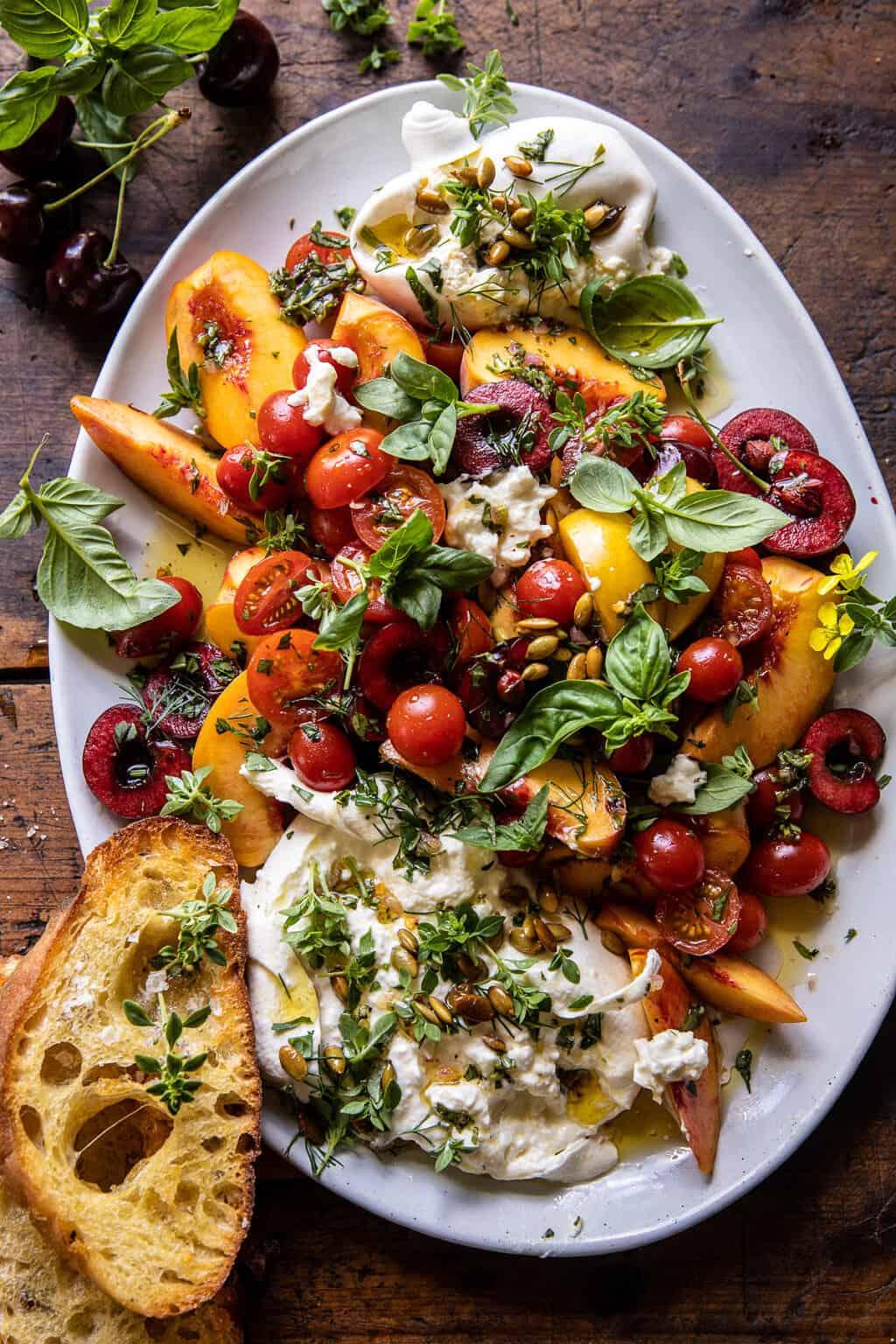 Peach and Burrata Salad with Honey Herb Vinaigrette