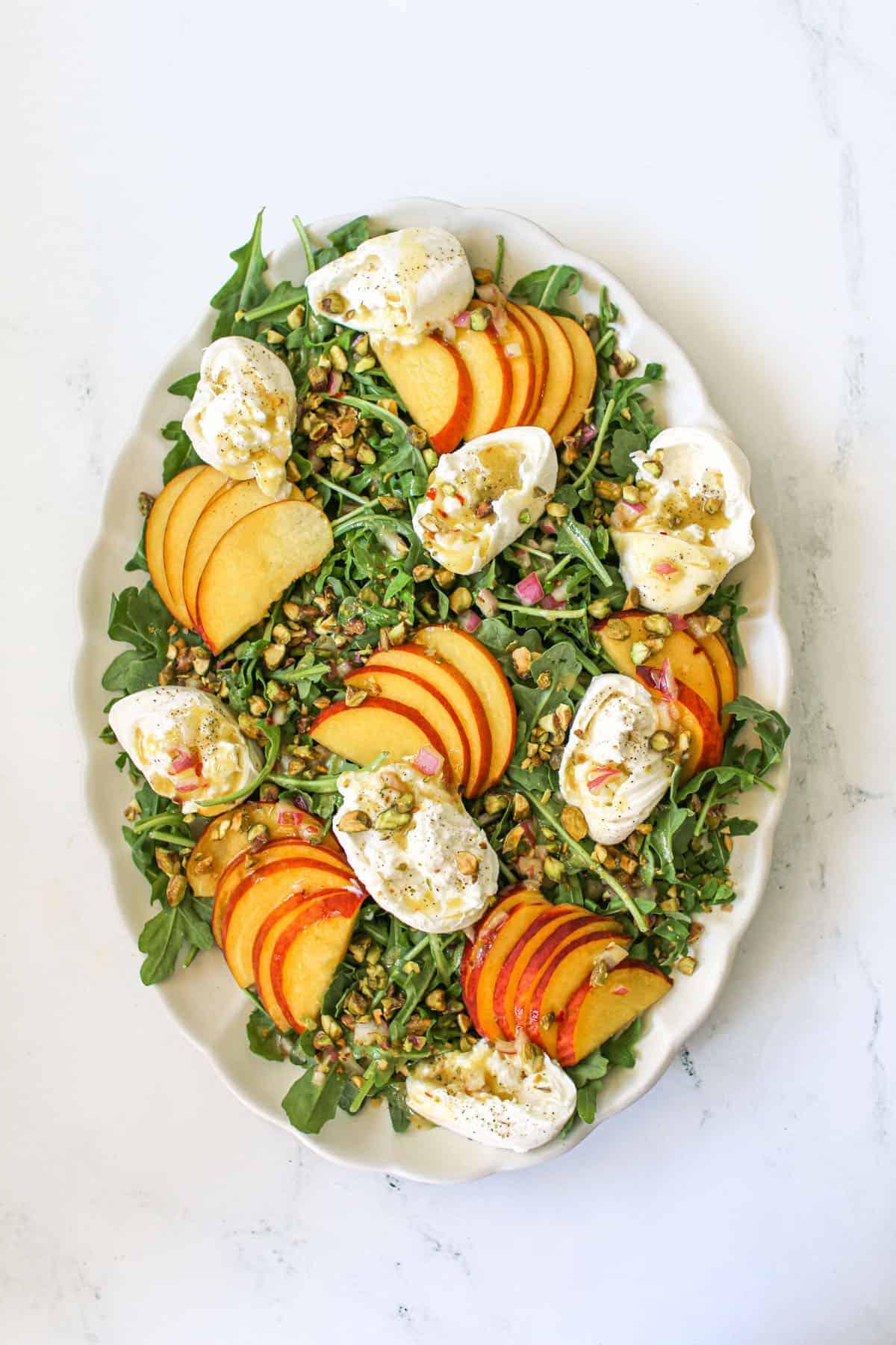 Peach and Burrata Salad with Pistachios and Honey