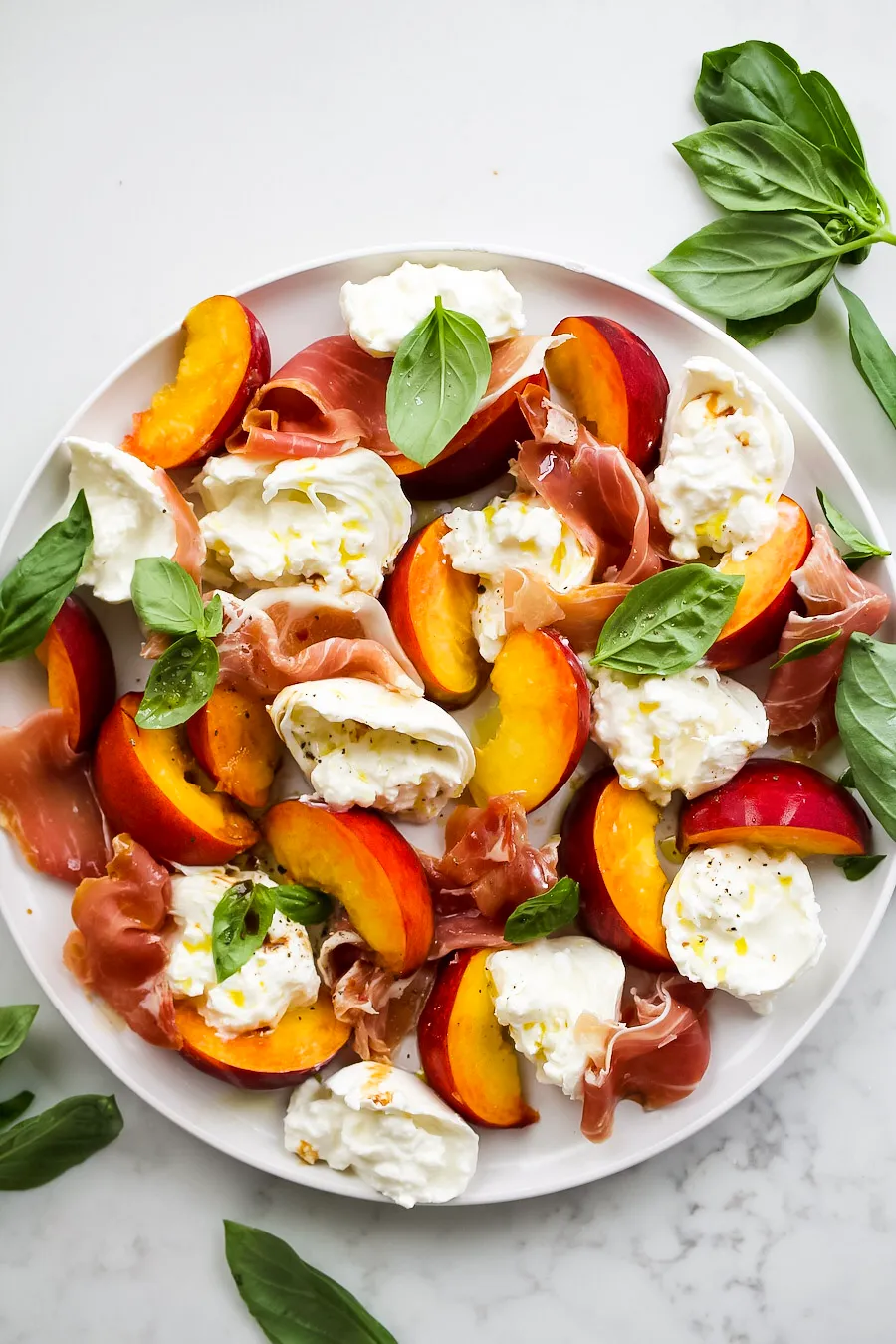 Peach, Burrata, and Prosciutto Salad with Fresh Basil