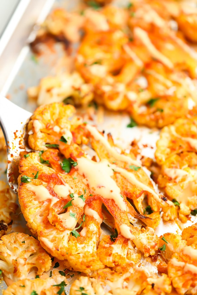 Cauliflower Steaks with Vegan Bang Bang Sauce