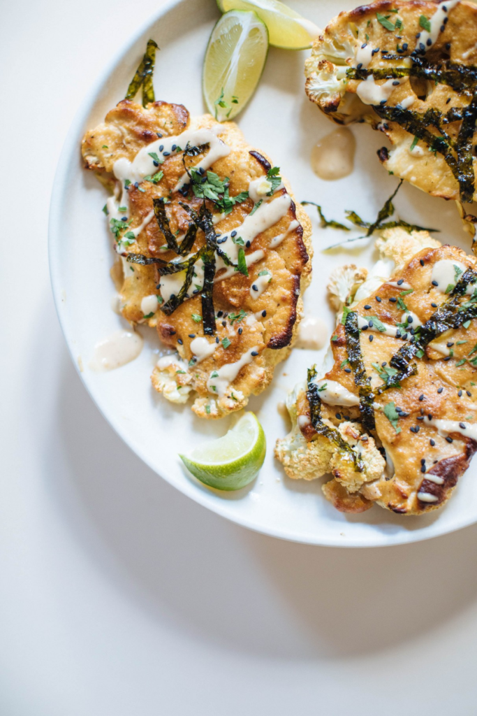 Tahini Miso Covered Cauliflower Steaks