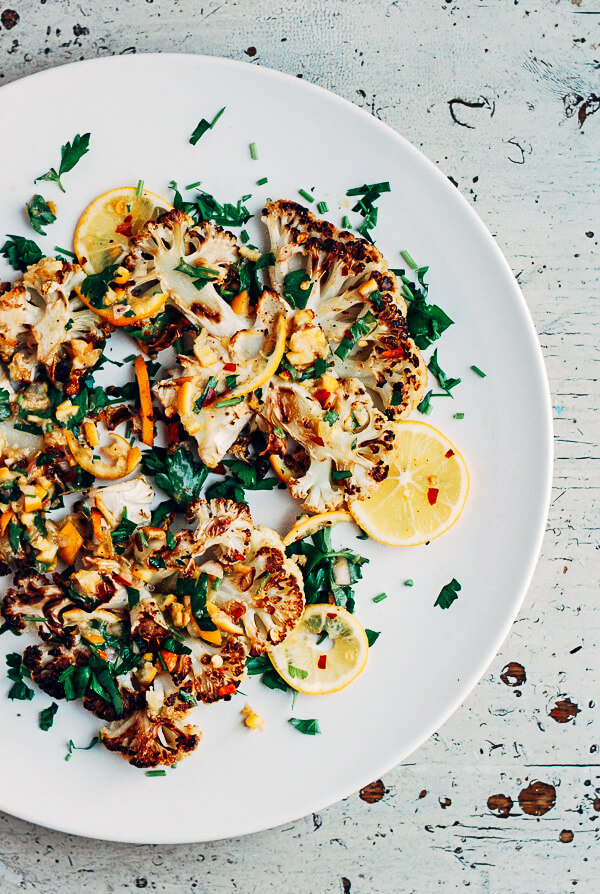 Roasted Cauliflower Steaks with Meyer Lemon Relish