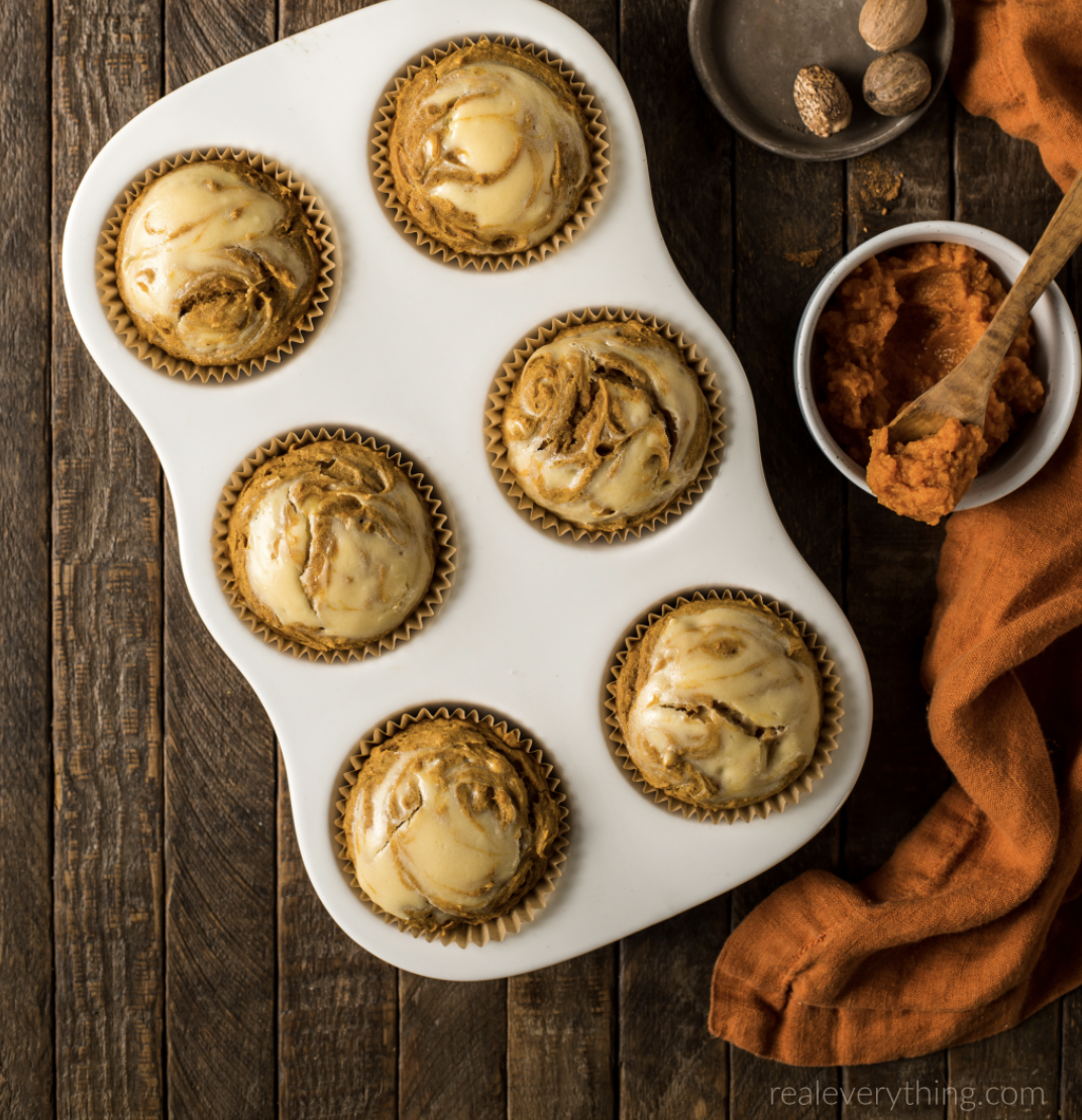 Gluten-Free Pumpkin Spice Muffins with Cheesecake Swirl (Paleo Options)